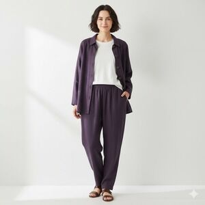 Stijfselkissie 2 Piece Pants Suit Women Small Purple‎ 100% Linen Lagenlook